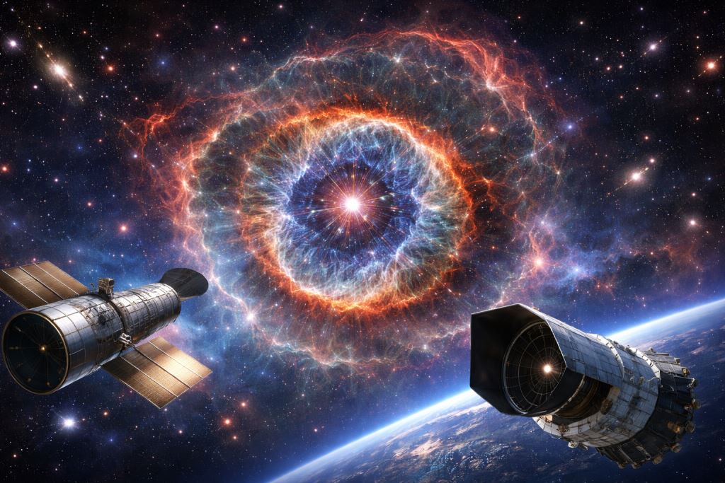 Hubble y Euclid captaron un nuevo rostro de la Nebulosa Ojo de Gato en el Dragón: un ‘ojo’ cósmico y huellas de una estrella moribunda