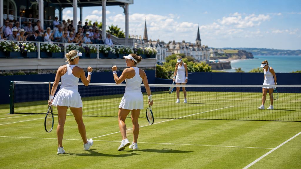 ilustracja AI: Muhammad i Stollar w półfinale debla WTA Eastbourne po zwycięstwie nad Neel i Olmos 7:5, 6:3 na trawie