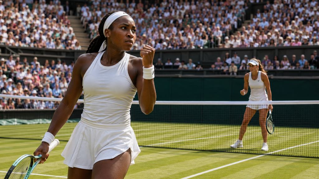 illustration IA: Coco Gauff résiste à Solana Sierra dans le tie-break de Wimbledon sur le No.1 Court et file au troisième tour