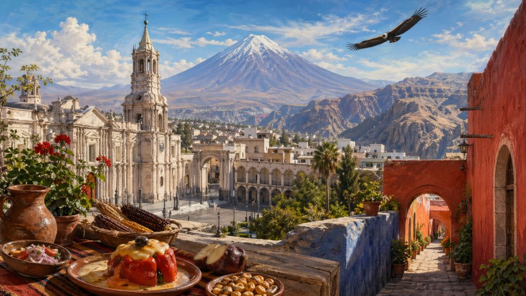 Arequipa u Peruu: bijeli vulkanski kamen, kolonijalna jezgra, Santa Catalina i kanjon Colca