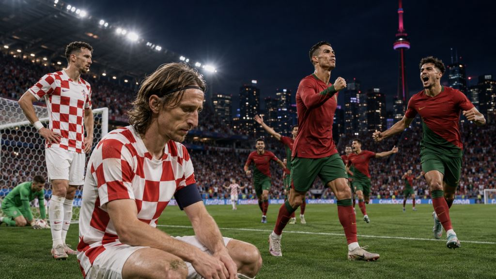 illustration IA: Le Portugal renverse la Croatie à Toronto: penalty de Ronaldo, but tardif de Ramos et émotion Modric
