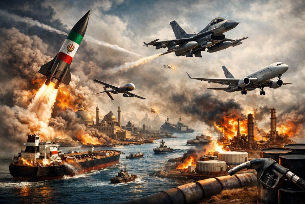 illustration IA: Le Moyen-Orient au bord d’une guerre plus large : le conflit entre l’Iran et Israël secoue l’énergie, les transports et la diplomatie