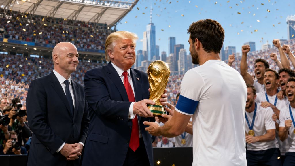 AI ilustracija: Trump bi mogao predati pehar svjetskim prvacima, FIFA-in protokol ponovno pod povećalom u finalu SP-a
