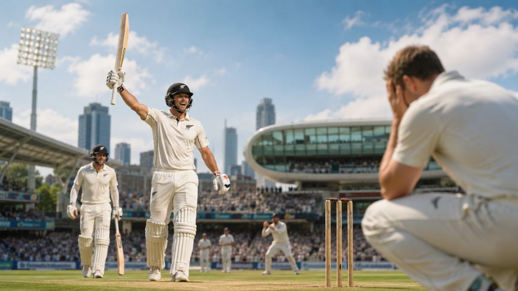 illustration IA: La Nouvelle-Zélande prend le contrôle à The Oval contre l’Angleterre après le century de Nicholls en cricket