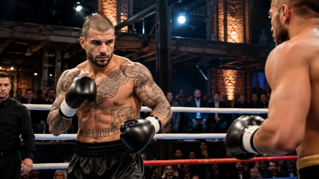 Vaso Bakočević im Ring bei Balkan Boxing 8 in Belgrad, Ložionica als Bühne für regionales Profiboxen