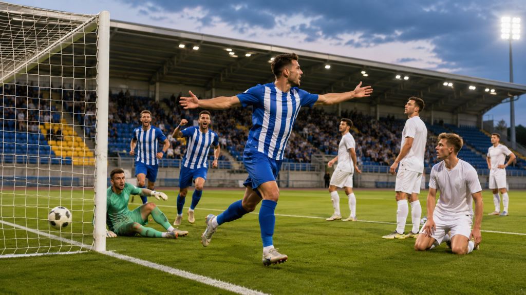 AI illustration: Universitatea Craiova's 4-1 win over ML Vitebsk in Hungary at the start of Champions League qualifying