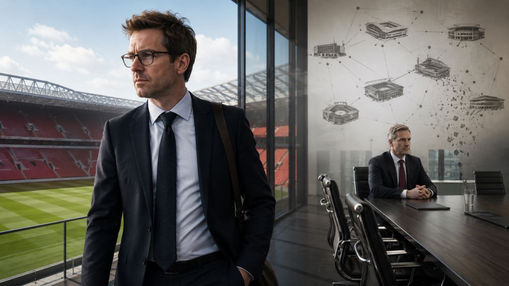 ilustracja AI: Michael Edwards odchodzi z FSG, a Liverpool znów mierzy się z pytaniami o władzę i model multi-club właścicieli