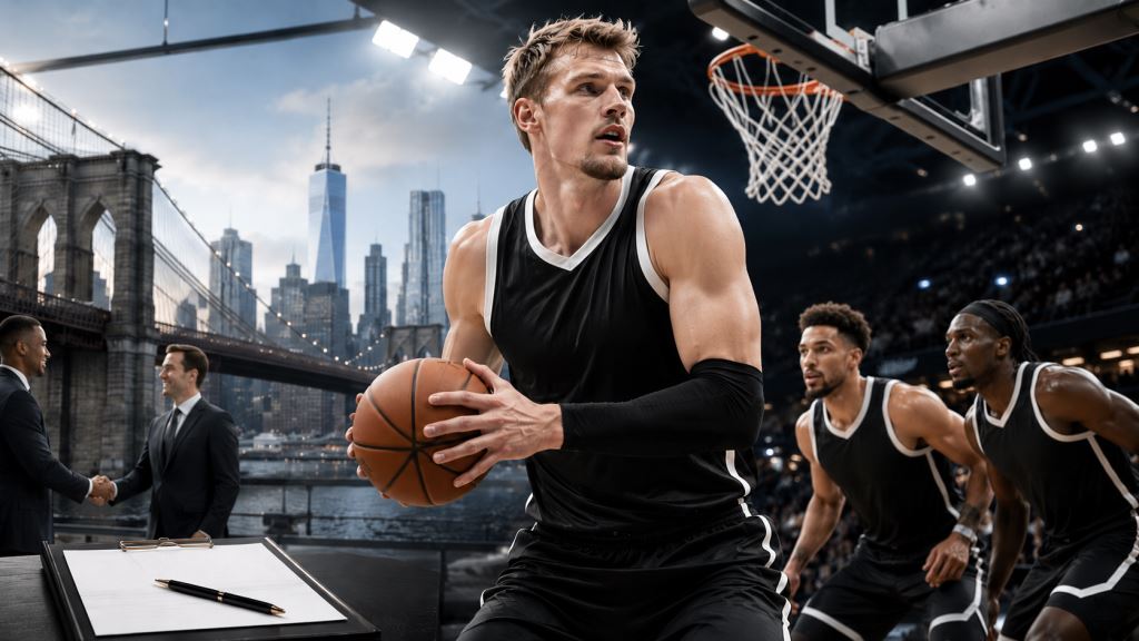 ilustracja AI: Brooklyn Nets sięgają po Moritza Wagnera, by wzmocnić rotację centrów po odejściu Nica Claxtona w NBA