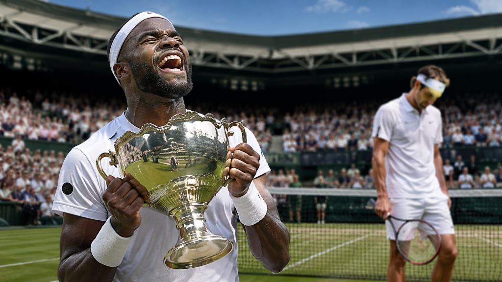 ilustración con IA: Frances Tiafoe gana ATP Halle tras vencer a Taylor Fritz en una final estadounidense sobre césped