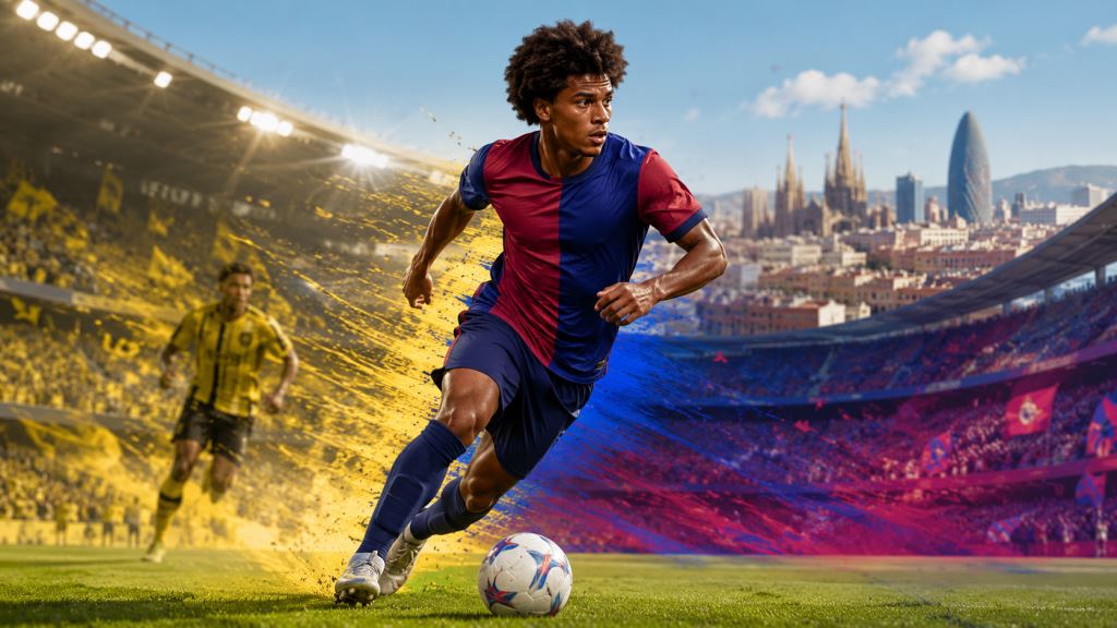 KI-Illustration: Barcelona nähert sich Adeyemi: Dortmunds schneller Angreifer vor Wechsel für rund 22 Millionen Euro im Sommer