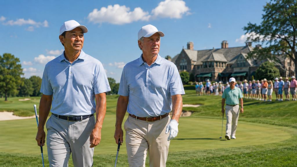 AI illustration: Wi and Cink share U.S. Senior Open lead as Harrington stays close after tough Scioto opening round in Columbus