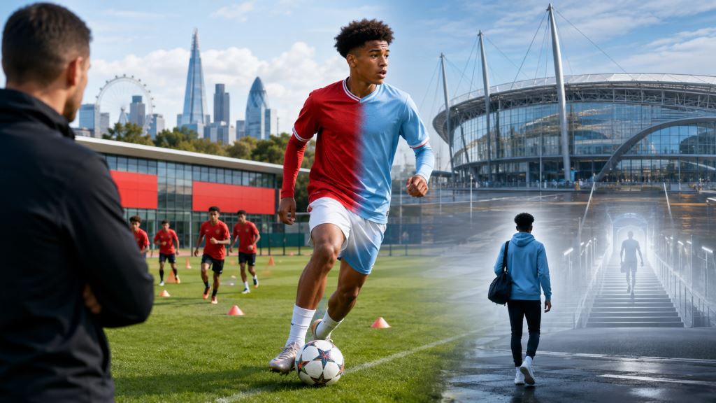 AI illustration: Manchester City secures 16-year-old Mishel Nduka from Arsenal academy in a major move for the future
