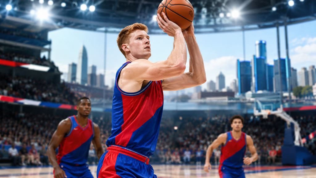 illustration IA: Kevin Huerter prolonge aux Detroit Pistons: tir extérieur, profondeur et ambitions NBA renforcés du club