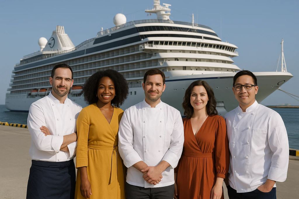 Le mouvement révolutionnaire d'Oceania Cruises : le nouveau bateau Allura pour les parrains et marraines reçoit un groupe de chefs gastronomiques et viticoles prestigieux