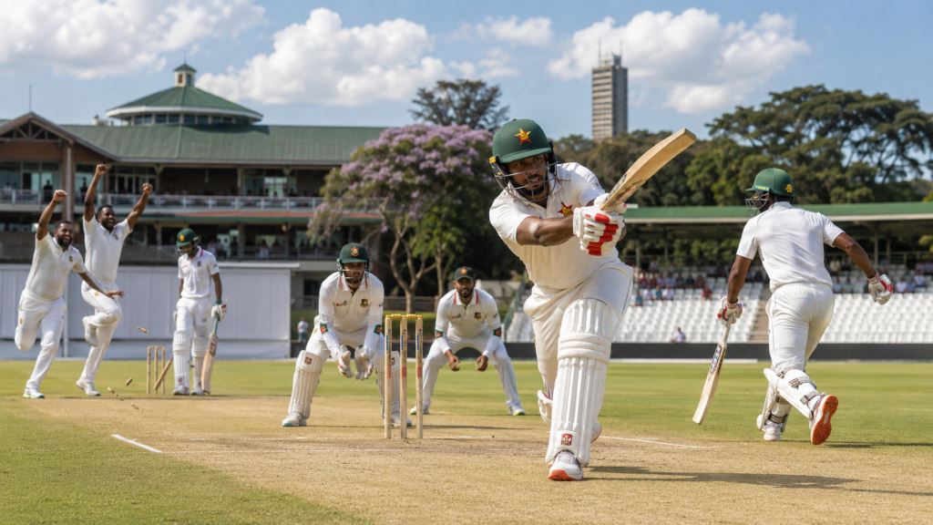 KI-Illustration: Simbabwe vor der Führung nach starkem Auftakttag gegen Bangladesch im einzigen Test am Harare Sports Club