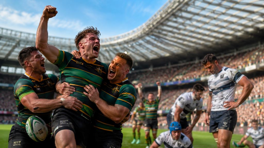 ilustracja AI: Northampton Saints po zwrocie z Exeter Chiefs na Twickenham zdobyli tytuł Gallagher Premiership