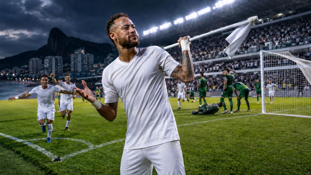 AI illustration: Neymar scores twice to rescue Santos against Chapecoense and answers critics with defiant celebrations