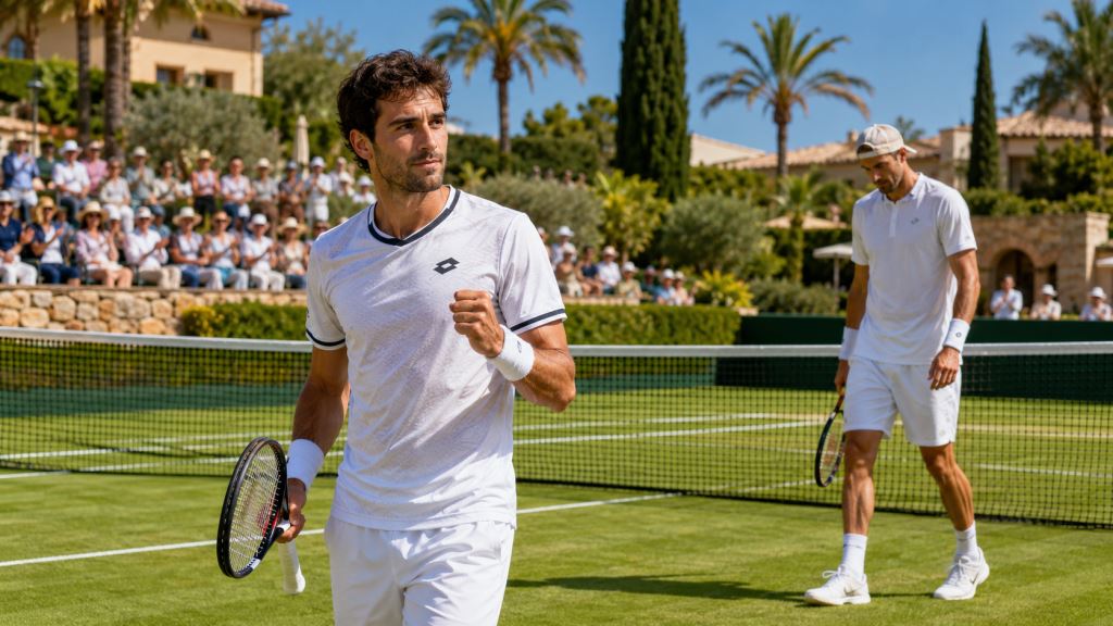KI-Illustration: Nuno Borges schlägt Jan-Lennard Struff bei den ATP Mallorca Championships 2026 und steht im Viertelfinale