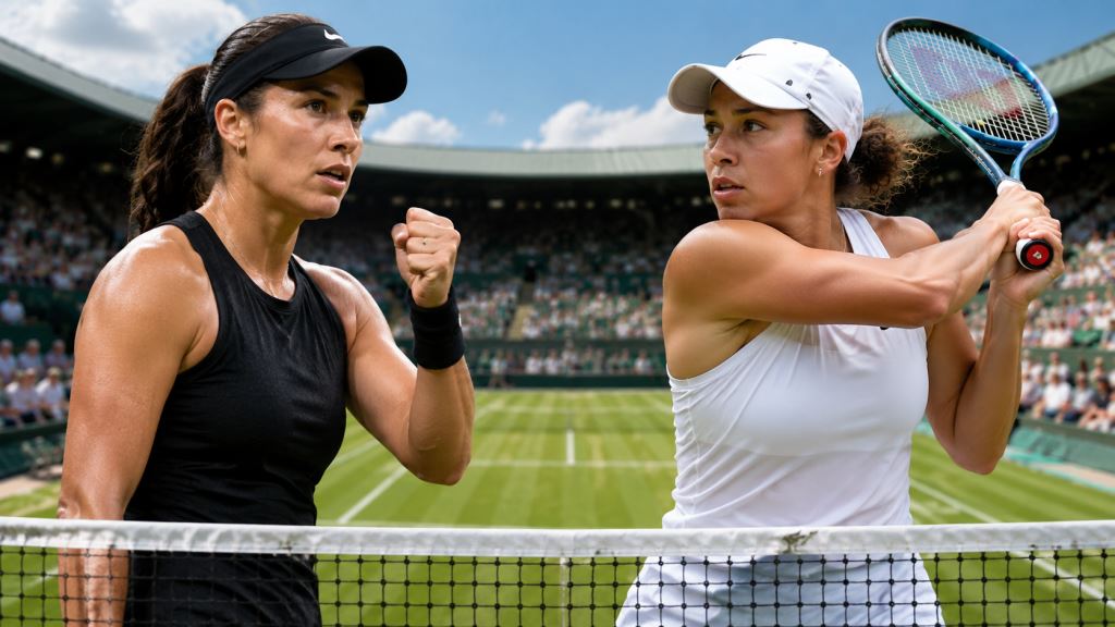KI-Illustration: Jessica Pegula nach zwei Tie-Breaks gegen Madison Keys im WTA-Halbfinale der Berlin Tennis Open auf Rasen