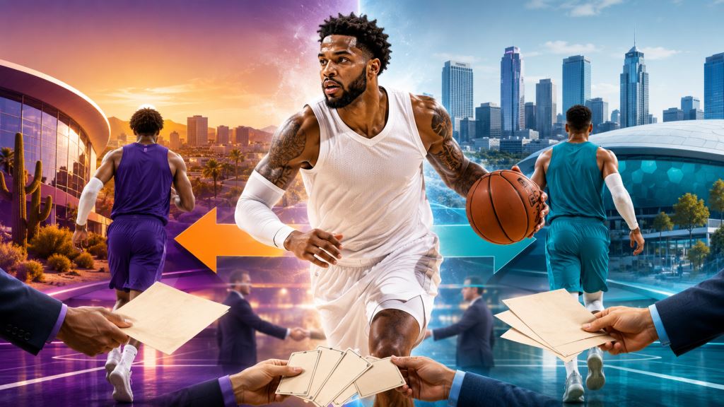 AI illustration: Major NBA trade between Phoenix and Charlotte sends Miles Bridges to Suns, Hornets get 2033 first pick