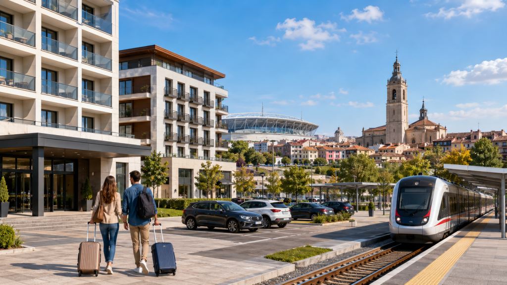 KI-Illustration: Getafe 2026: Reiseführer für Unterkünfte, Hotels, Apartments, Parken, Preise und Verkehr nach Madrid
