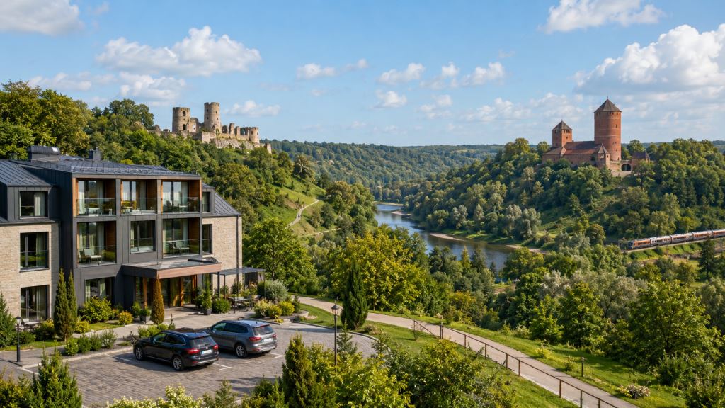 KI-Illustration: Sigulda 2026: Unterkunftsführer für Hotels, Apartments, Parken und das Gauja-Tal