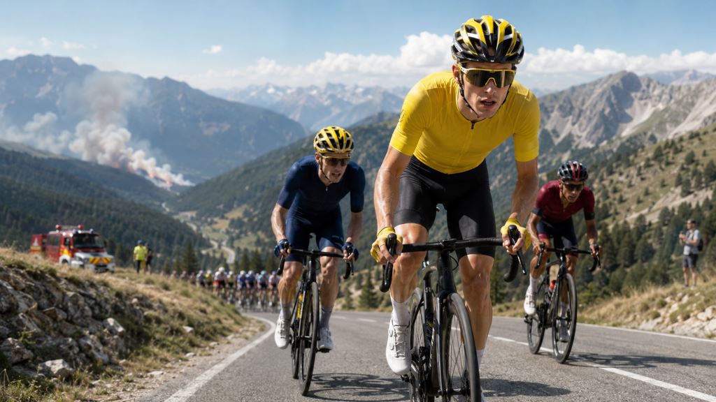 ilustración con IA: Tour de France 2026: Pogačar gana en Les Angles, toma el maillot amarillo y supera a Vingegaard en la etapa 3