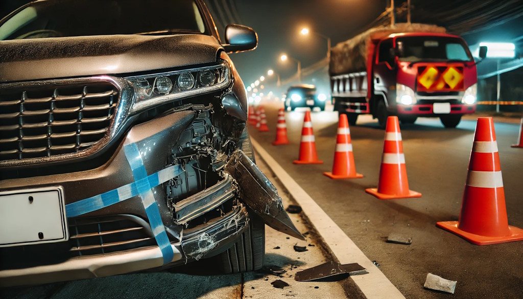 Kierowca pod wpływem alkoholu spowodował wypadek na autostradzie A3 z powodu nieprzestrzegania oznakowania tymczasowego i uderzenia w przeszkody plastikowe
