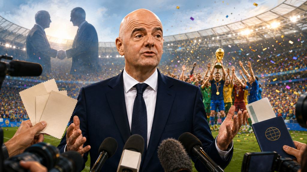 ilustración con IA: Infantino responde a los críticos tras el Mundial y reabre el debate sobre la neutralidad política de la FIFA