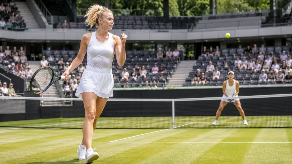 AI illustration: Katerina Siniakova vs Zhu Lin in Berlin: straight-sets qualifier win at the WTA 500 grass tournament