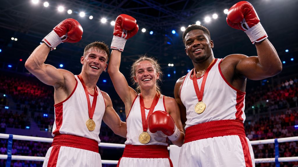 illustration IA: Hickey, Mughalzai et Okoh offrent trois médailles d'or de boxe à l'Angleterre aux Jeux du Commonwealth à Glasgow