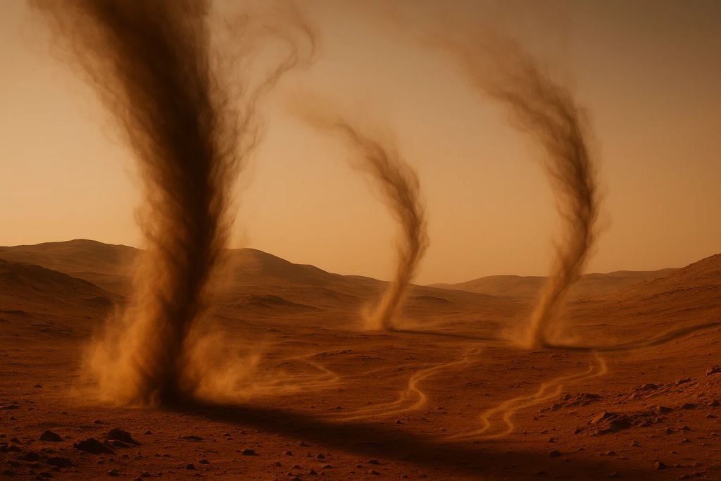 How dust devils on Mars detect faster winds: 20 years of ESA orbits and a global catalogue of 1039 vortices