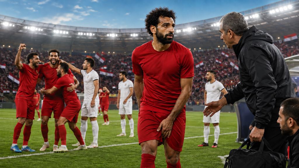 ilustración con IA: La lesión de Salah ensombrece la histórica clasificación de Egipto al Mundial 2026 antes de Australia