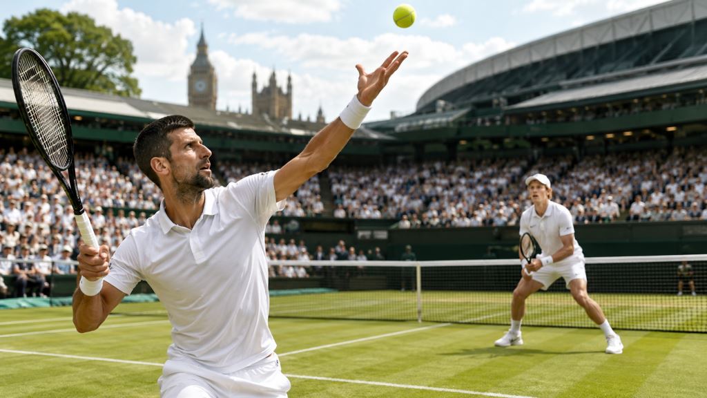 AI ilustracija: Novak Djokovic u Wimbledonu 2026: lov na 25. Grand Slam protiv Jannika Sinnera na travi