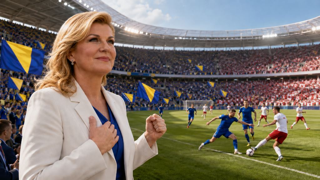 Kolinda Grabar-Kitarović apoya a los Dragones antes del duelo Bosnia y Herzegovina-Canadá en el Mundial