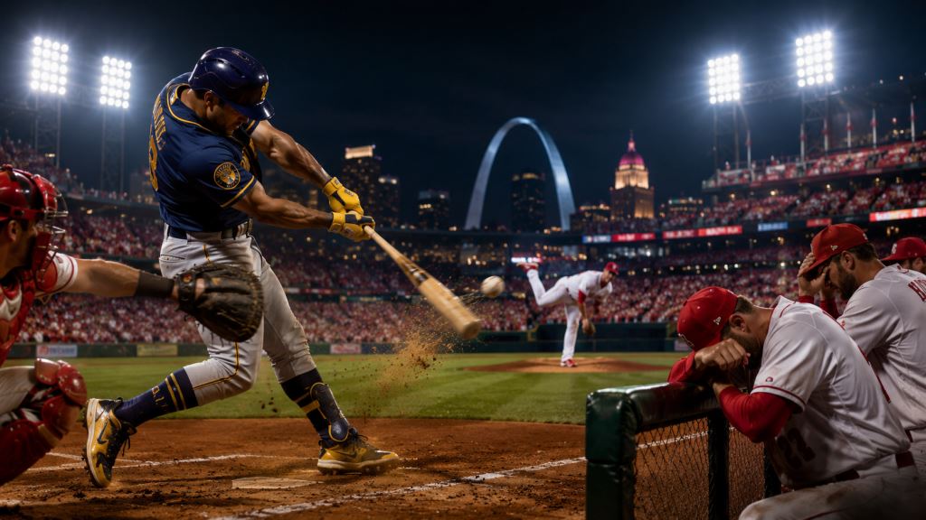 illustration IA: Les Brewers dominent les Cardinals 10-2 à St. Louis et accentuent la pression en NL Central avec profondeur