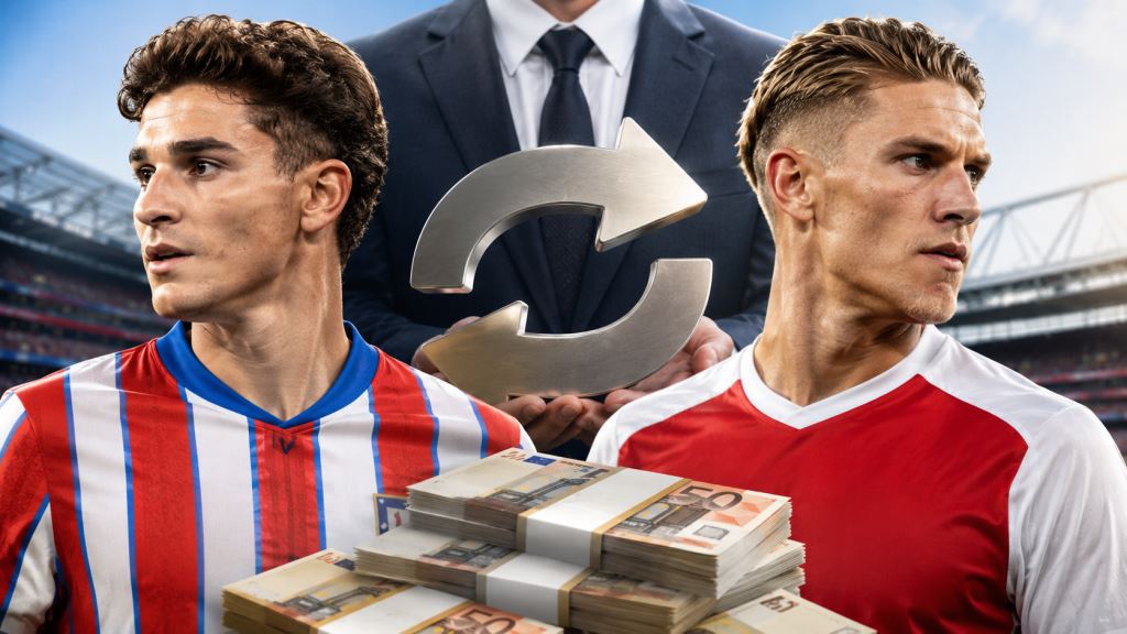 KI-Illustration: Arsenals angebliches Paket für Julián Álvarez: 50 Millionen Euro und Viktor Gyökeres für Atlético Madrid