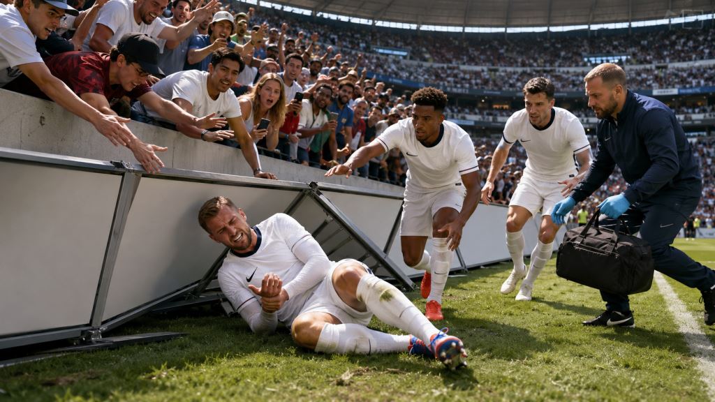 AI illustration: Jordan Henderson hospitalised after barrier fall as England move from Mexico drama to Norway quarter-final