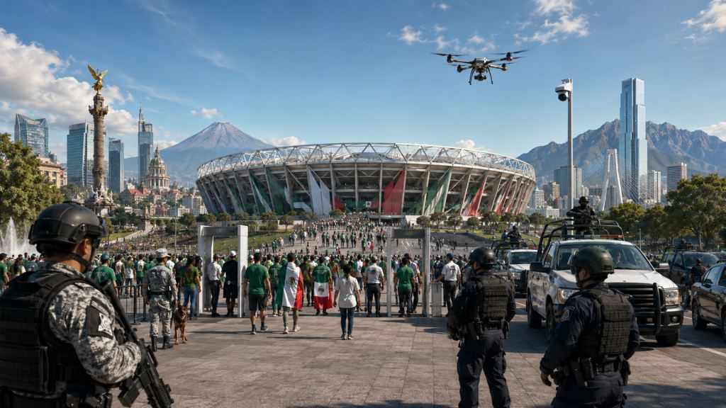 Mexico's security operation for World Cup 2026 with 100,000 forces across three host cities and stadium zones