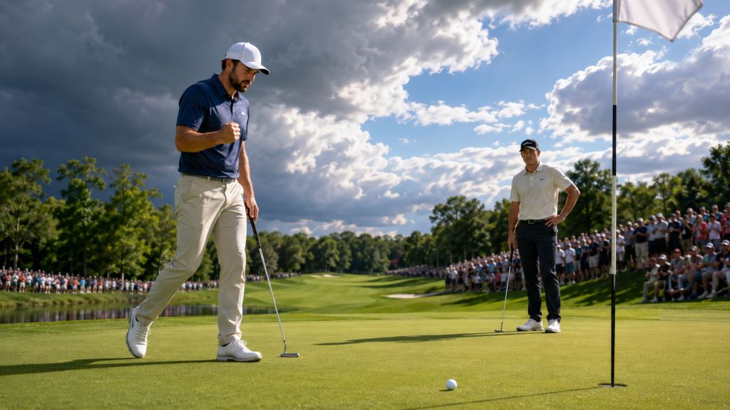 KI-Illustration: Travelers Championship erst am Montag: Scheffler und Hovland kämpfen nach Gewitter in Cromwell um den Titel