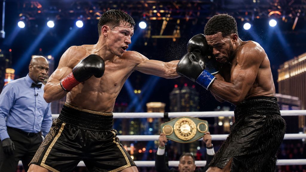 AI illustration: William Zepeda claims WBC lightweight title with dominant decision over Lamont Roach Jr. in Las Vegas
