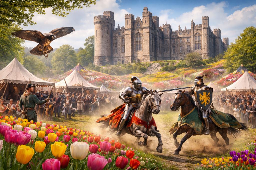 Arundel Castle otvorio sezonu 2026. srednjovjekovnim festivalom, viteškim turnirima i spektaklom tulipana