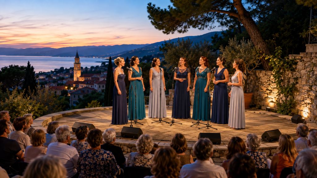 AI illustration: Free Ženska klapa Luka concert in Matulji on 9 August as part of the open-air summer evenings programme