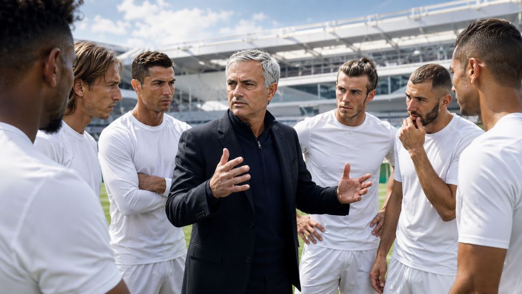 AI ilustracija: José Mourinho bez rasprodaje u Real Madridu: disciplina, zvijezde i pažljiva obnova svlačionice nakon krize