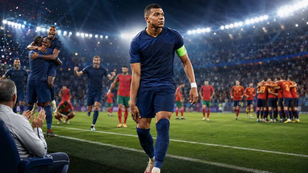 illustration IA: Mbappé rassure la France après son alerte à la cheville et le 2-0 contre le Maroc avant l'Espagne mondiale